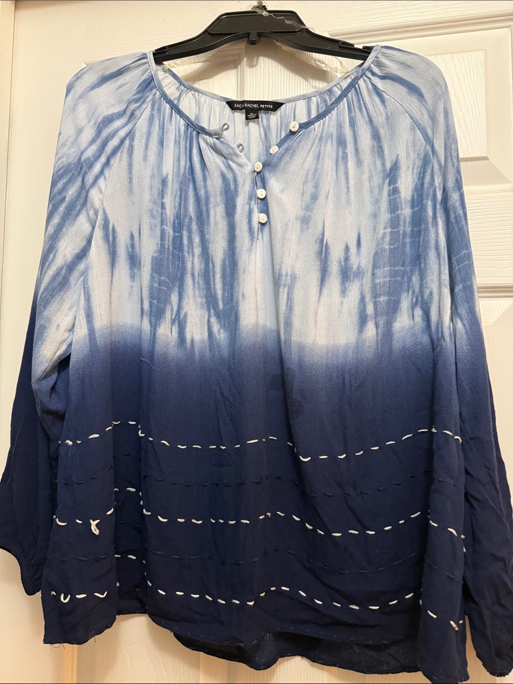 Zac & Rachel Tie-Dye Blue Peasant Blouse Sz PL